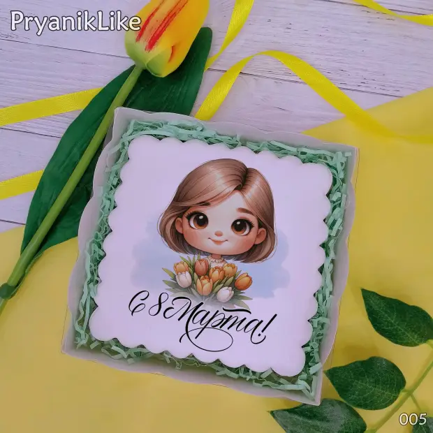 Пряник квадратный (девочки и цветы) (10-10 см.)